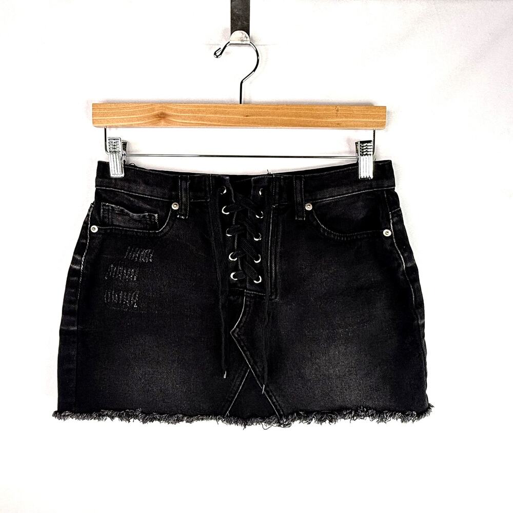 Forever 21 Black Denim Lace Up Mini Skirt